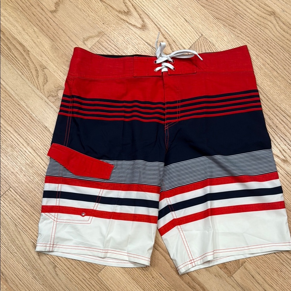 Swim Shorts - Striped Red, White and Blue